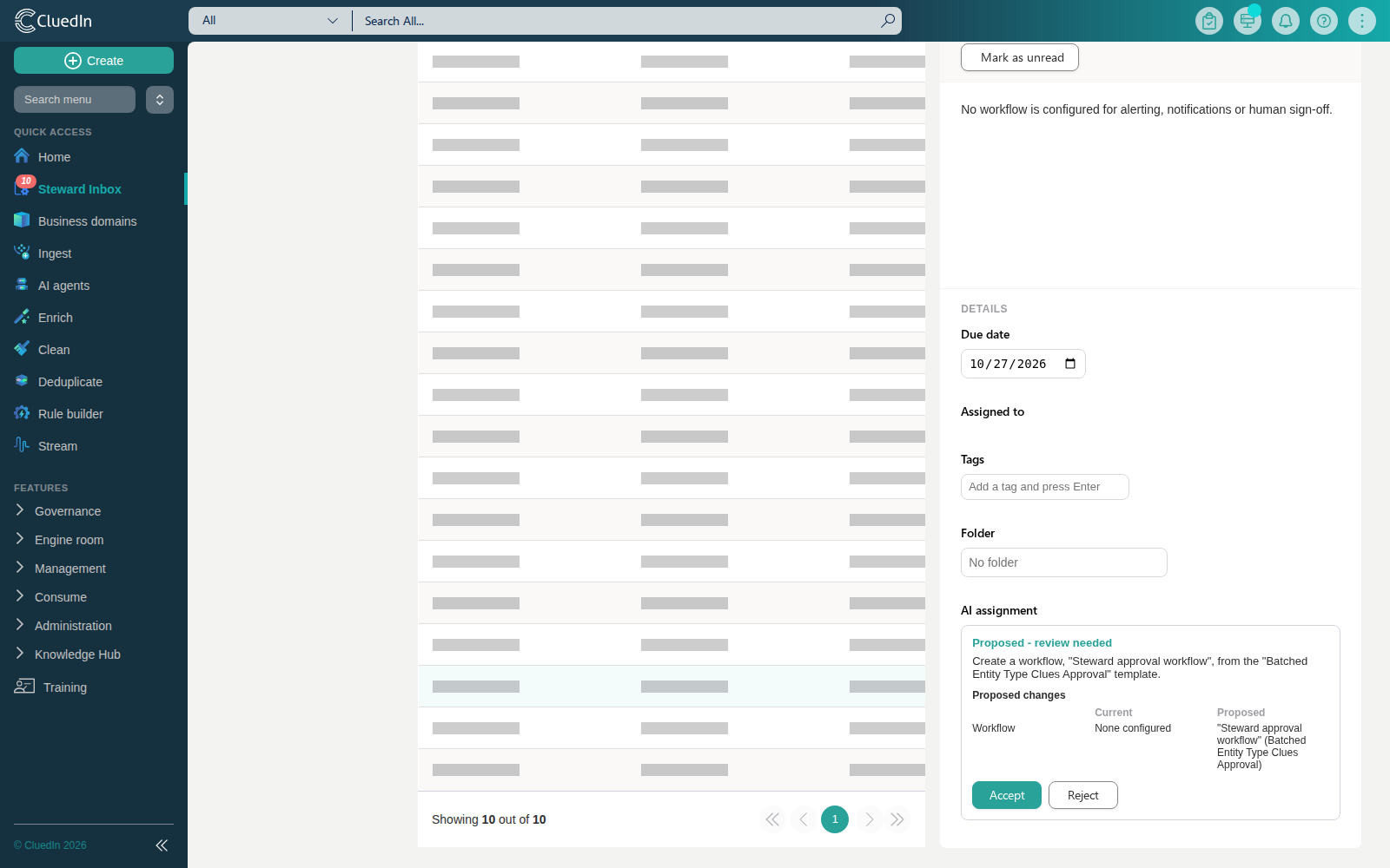 The AI assignment panel for a pending proposal, showing its summary and a table of current vs. proposed changes