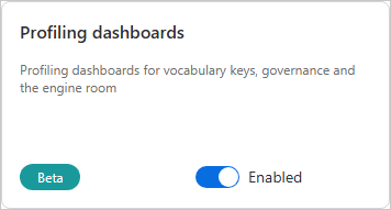 The Profiling dashboards feature flag card, marked Beta, with its toggle set to Enabled